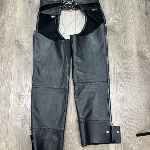 Vintage Harley Davidson Women's Black Leather Riding Chaps USA Made Size Small - Picture 5 of 13